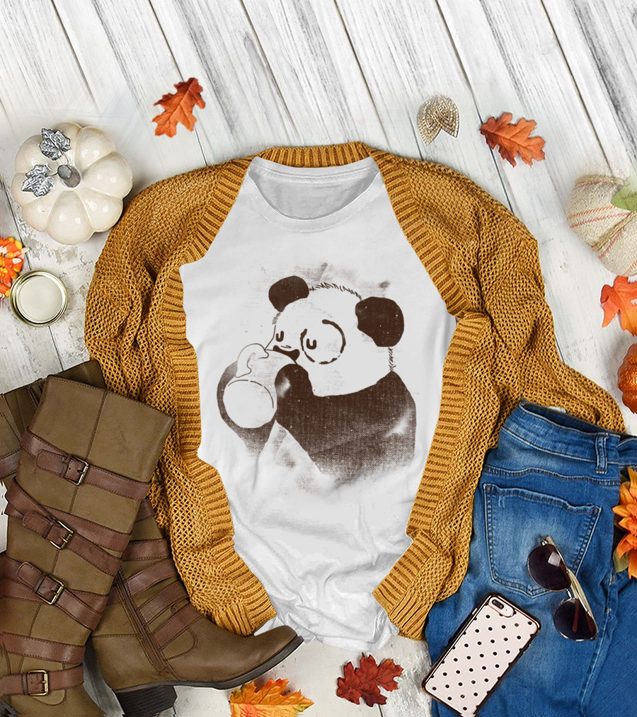 Dark Eye Circle Panda Drinking Coffee T-Shirt