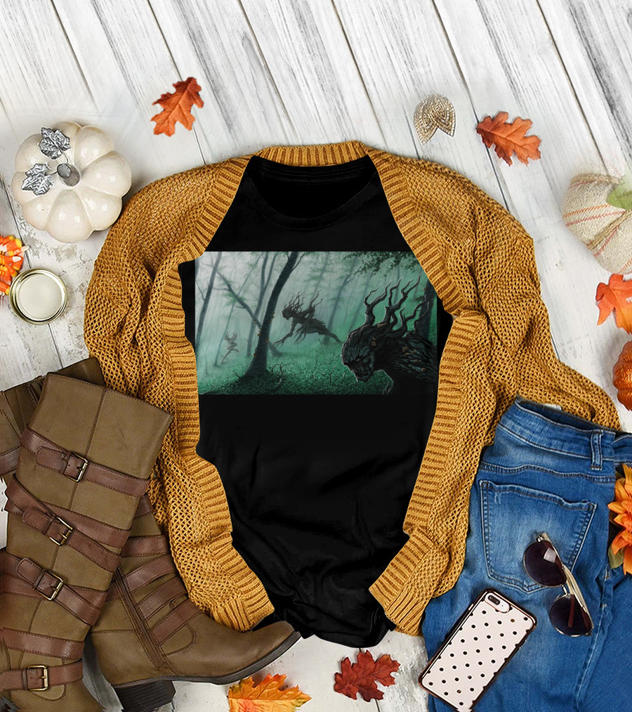Dark Forest Creature Encounter in Misty Woods T-Shirt