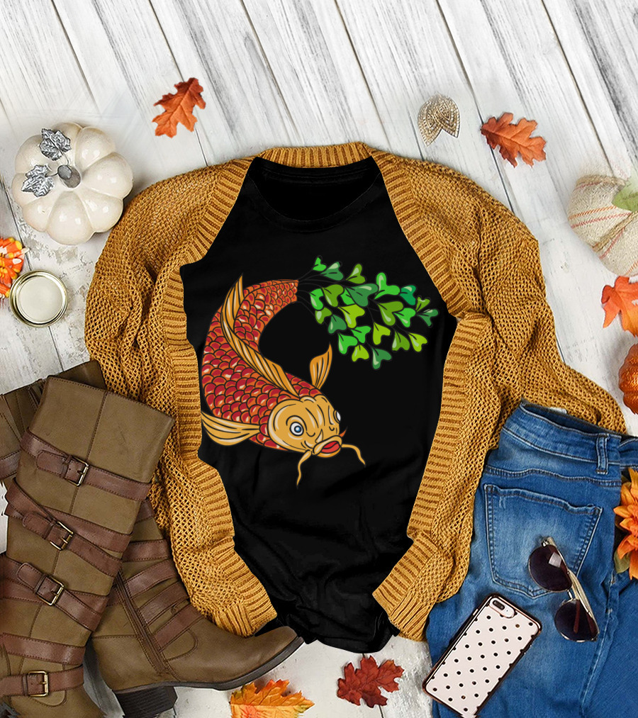 Koi Nishikigoi Carp Fish Microgreen Tail Dra Image T-Shirt