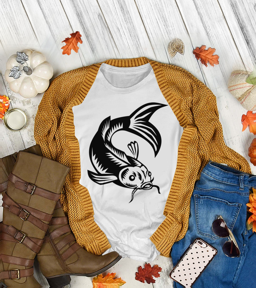 Koi Nishikigoi Carp Fish Traditional Woodcut T-Shirt