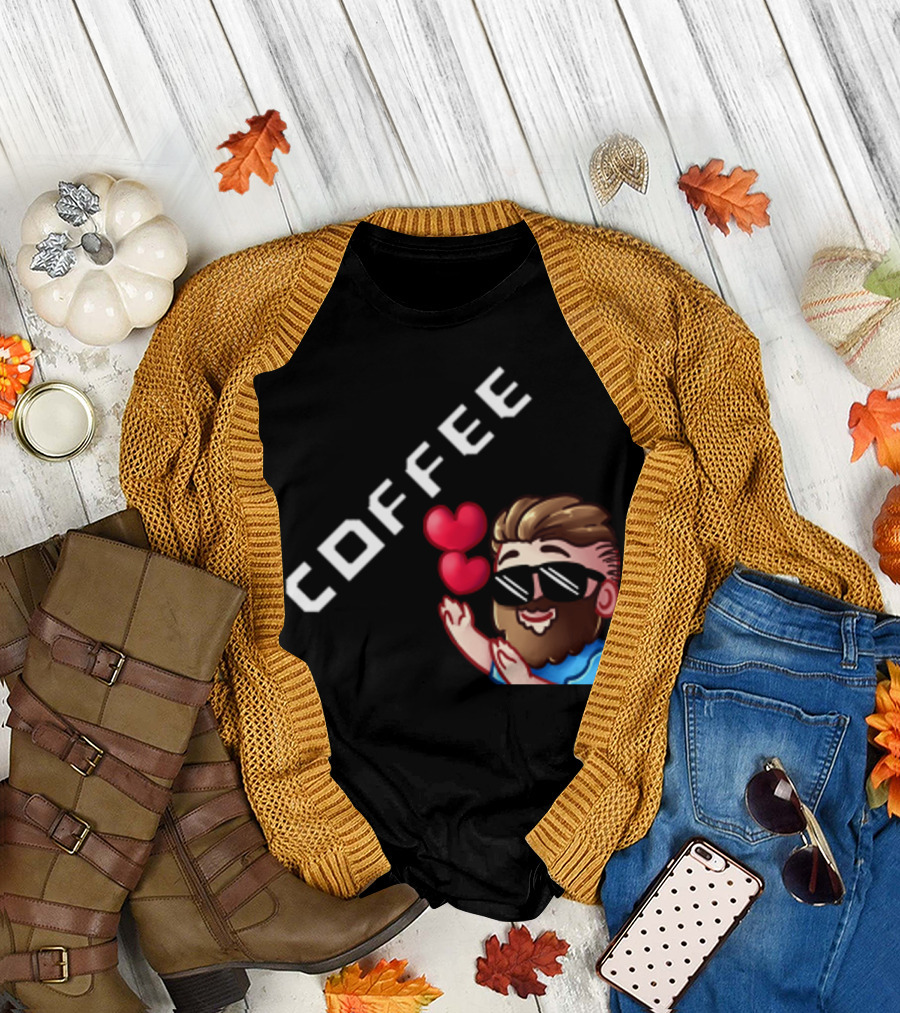 COFFEE Emoji Man with Hearts T-Shirt