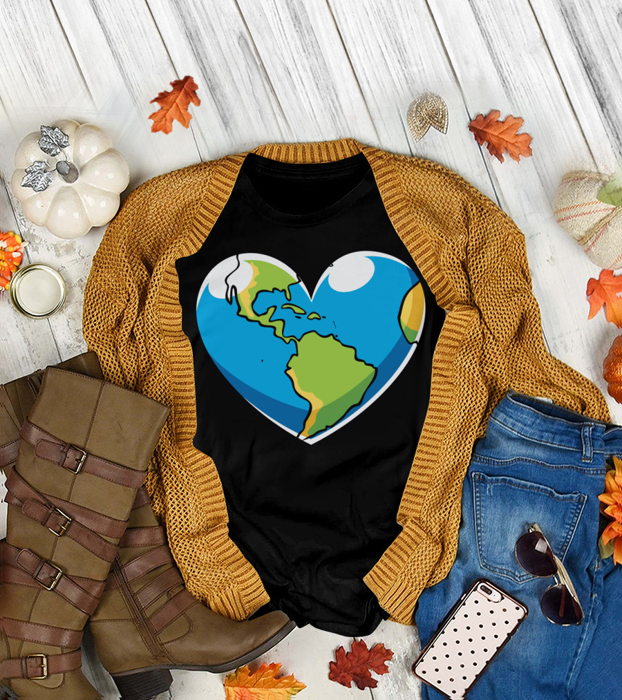 Ecology Concepts Earth Heart Map T-Shirt