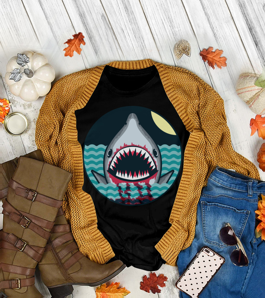 Dark Night Moonlit Sea Wild Shark Encounter T-Shirt