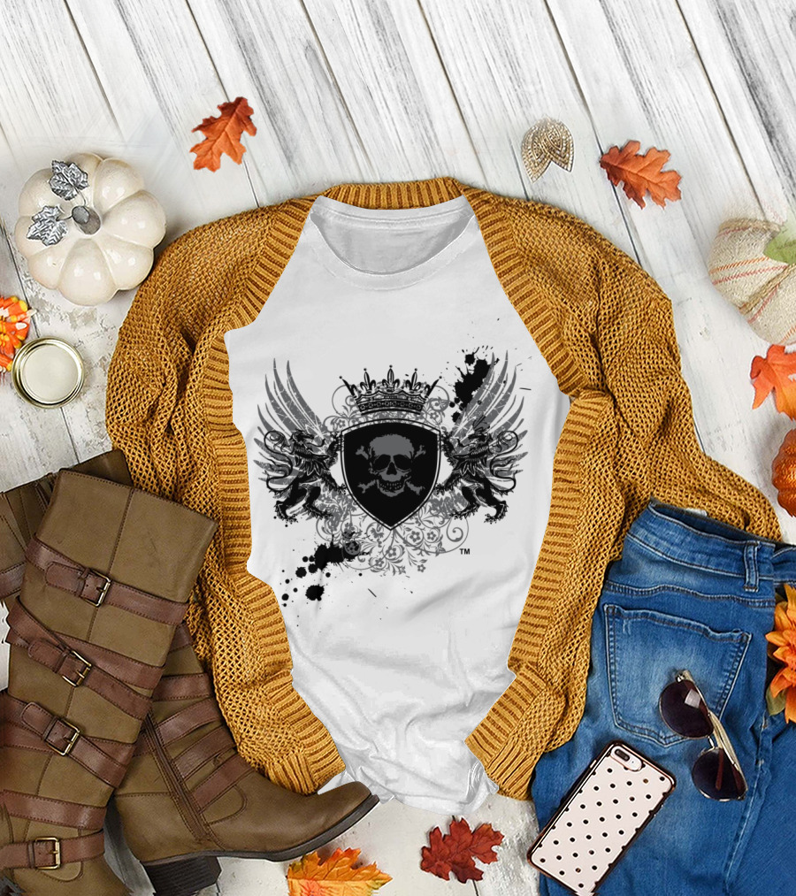 B. Good Or Else Gothic Skull Crest with Winged Creatures and Crown T-Shirt