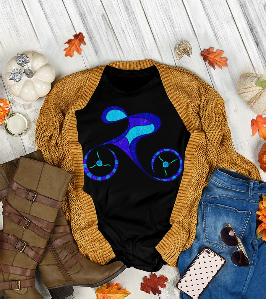 Binolissum The Simple Biker Abstract Blue Bicycle T-Shirt