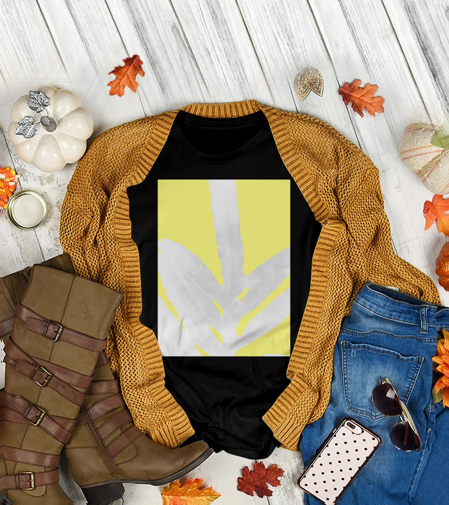 Green Fern On Lemon Yellow Background Leafy Contrast T-Shirt