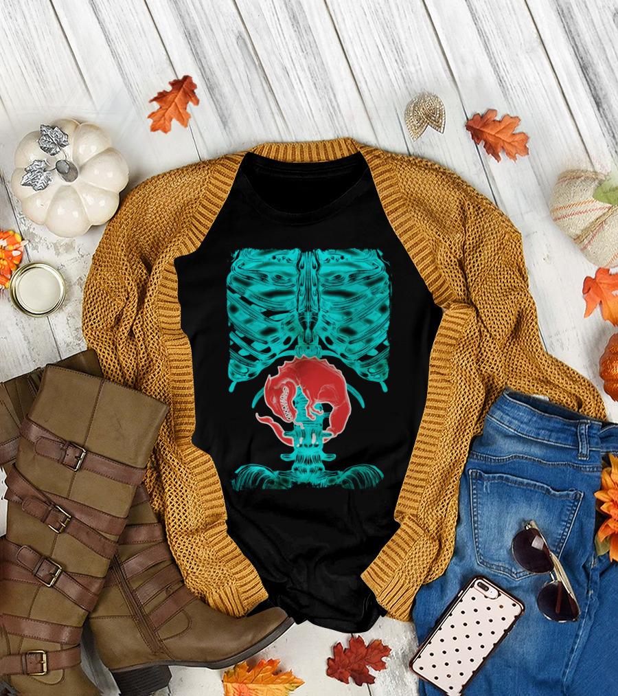 Alien Xray Ribcage with Red Creature Inside T-Shirt
