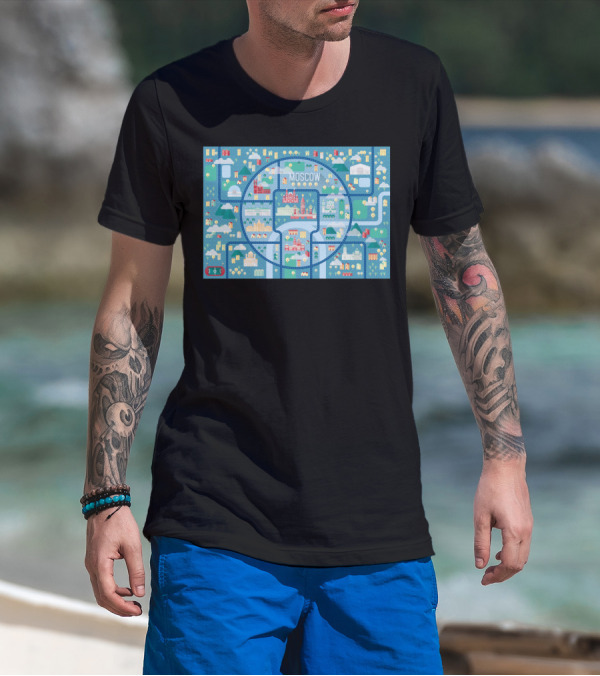 Moscow Iconic City Map Colorful Landmarks T-Shirt