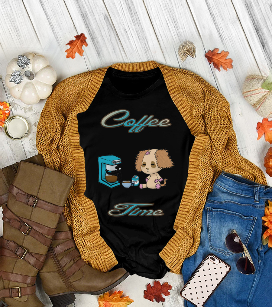Coffee Time With Boof Boof Puppy and Coffee Maker T-Shirt
