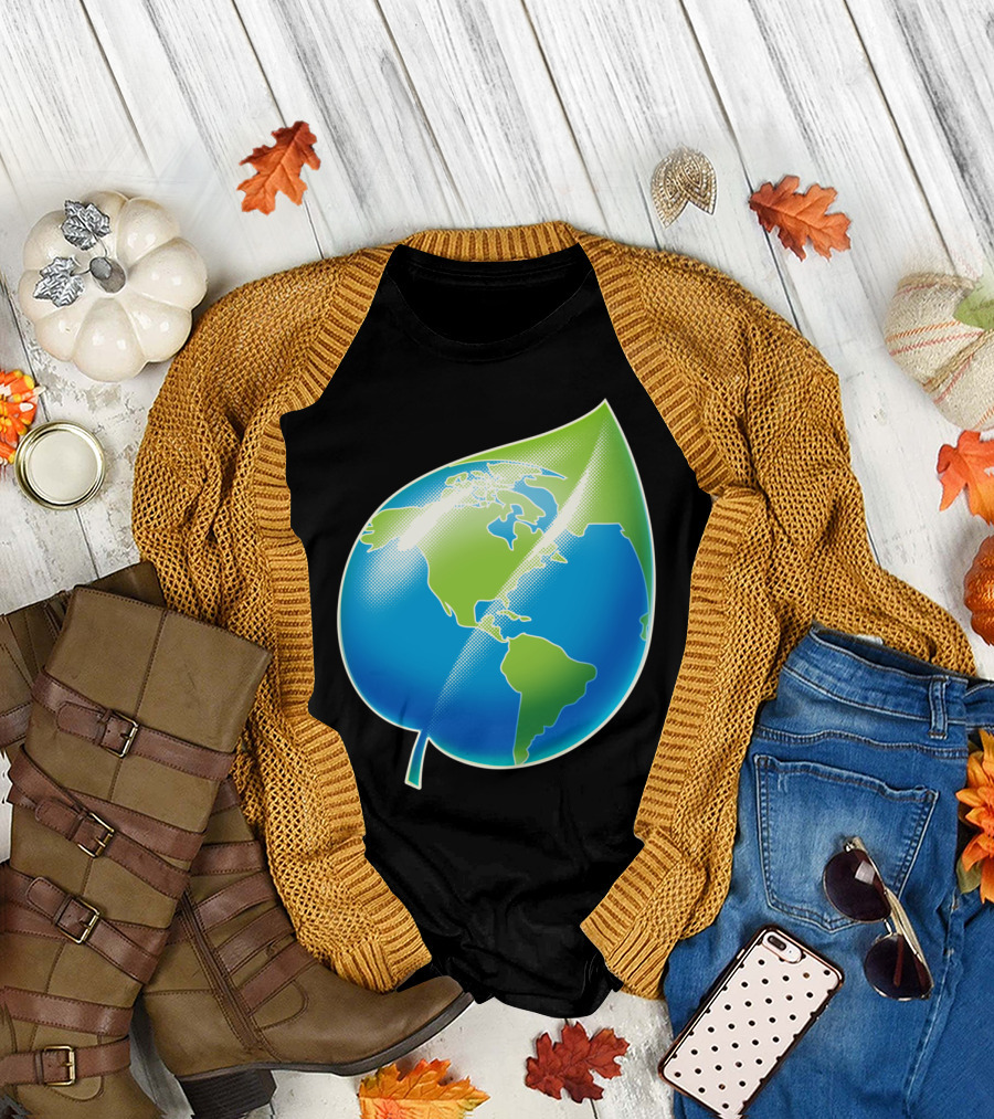 Green Planet Earth Leaf Globe Eco-Friendly T-Shirt