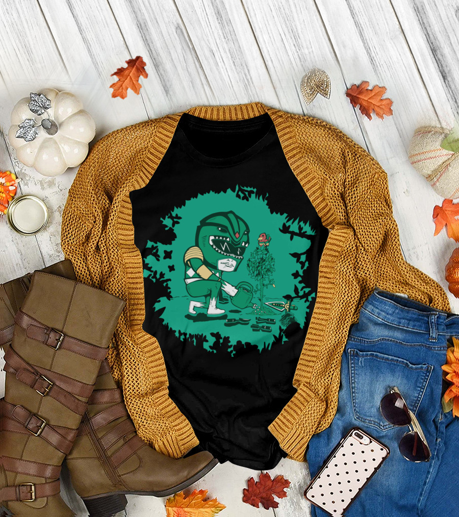 Mighty Morphin Green Ranger Gardening Scene T-Shirt