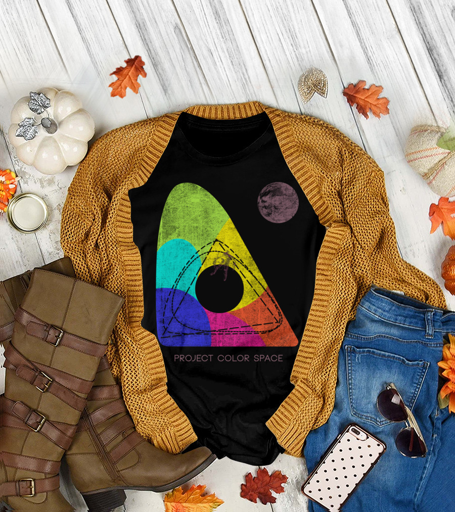 Project Color Space Geometric Spectrum with Planet Motif T-Shirt
