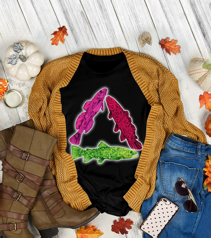 Fish Triangle Vibrant Colors Green Pink Red T-Shirt