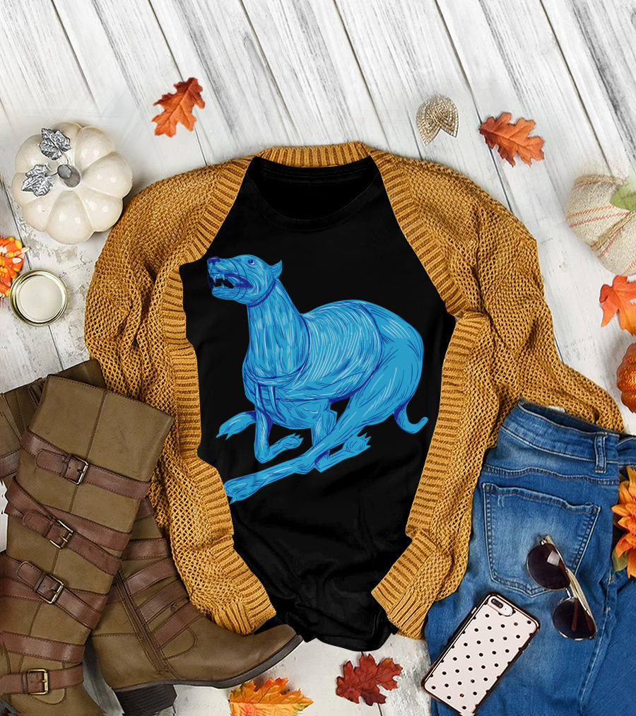 Greyhound Racing Blue Dynamic Drawing T-Shirt