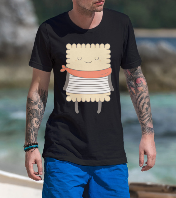 Le Petit Beurre Biscuit Character With Scarf And Striped T-Shirt