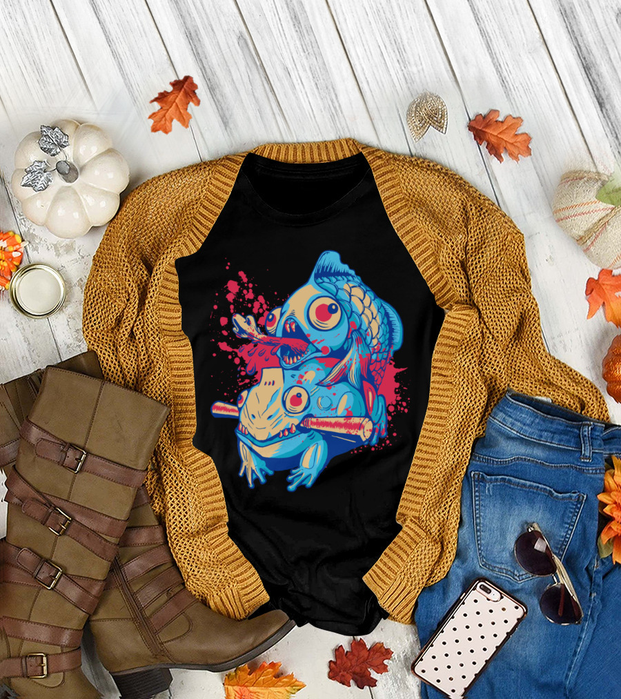 Bispecial Blue Fish and Frog Creature with Baseball Bats T-Shirt