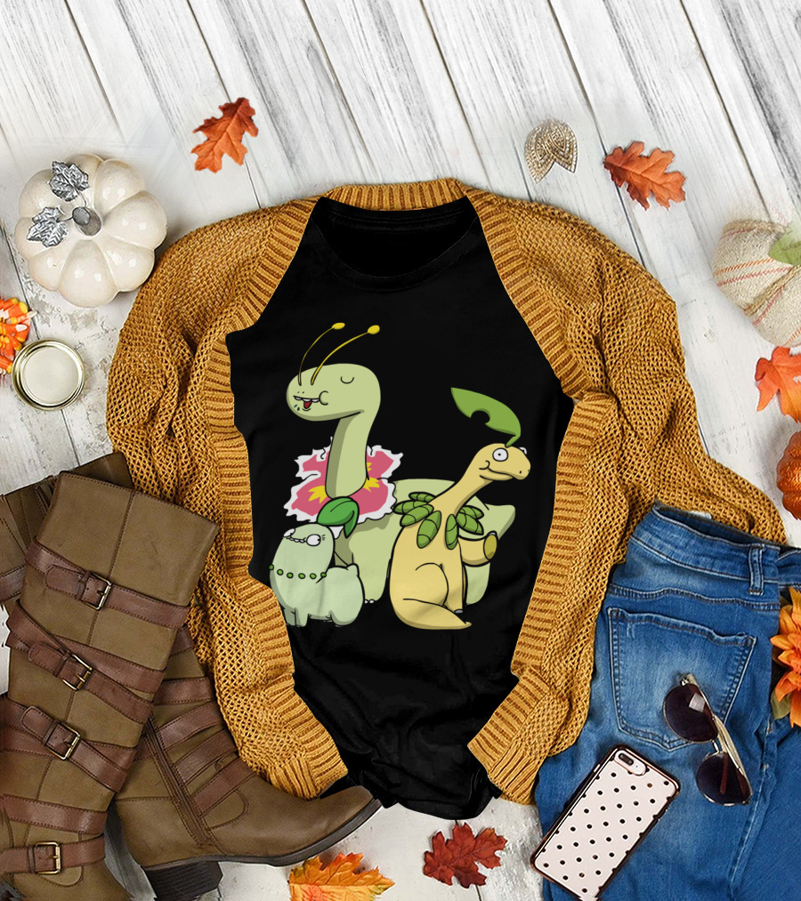 Leafy Dinosaurs Bayleef Meganium Tropius Cartoon T-Shirt
