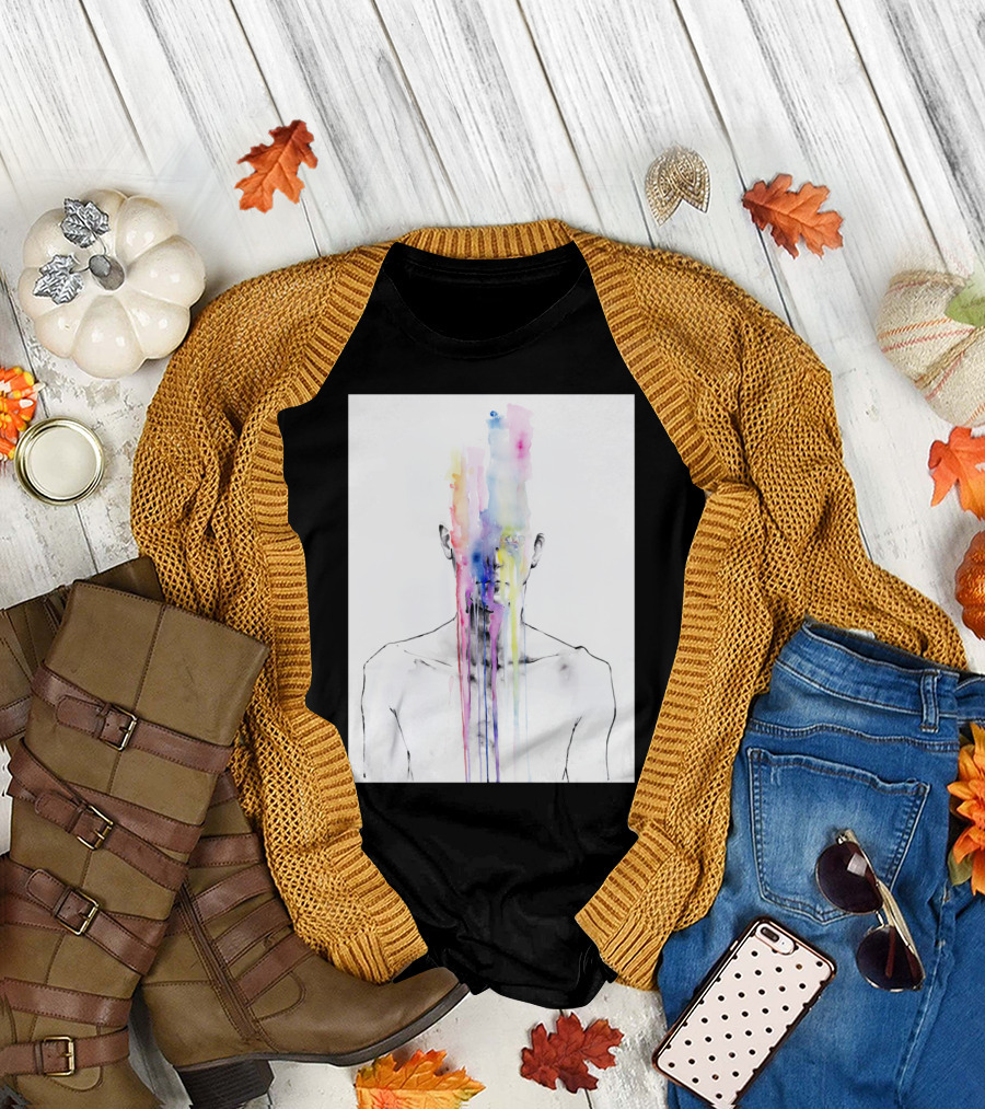 Watercolor Abstract Face with Colorful Drips 'All My Art Is On You' T-Shirt