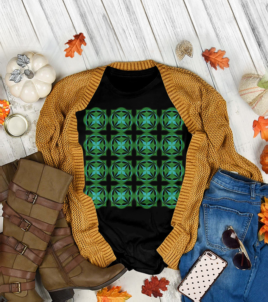 Psychedelic Geometric Green and Blue T-Shirt