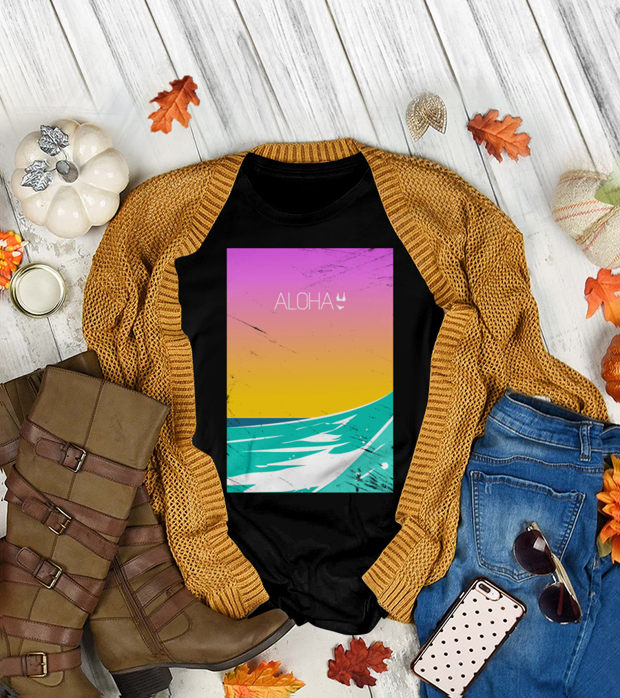 Aloha Sunset Ocean Hawaii Surfer Vintage T-Shirt
