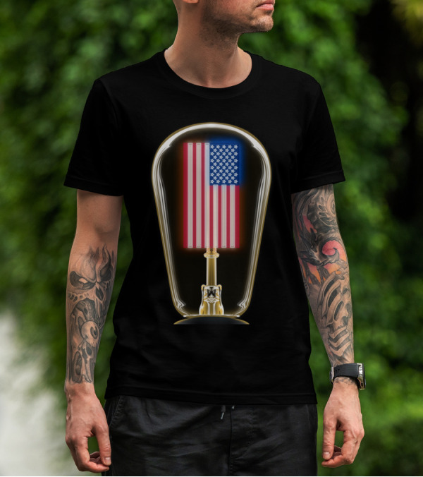 4th Of July Neon Light American Flag Bulb T-Shirt