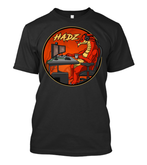 Hadz Gaming Dragon At Computer Desk With Headphones And Coffee T-Shirt