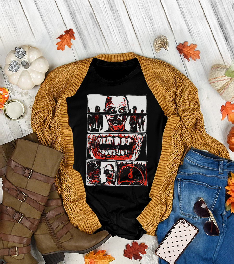 Dead All Over Zombie Comic Graphic Horror Panels T-Shirt