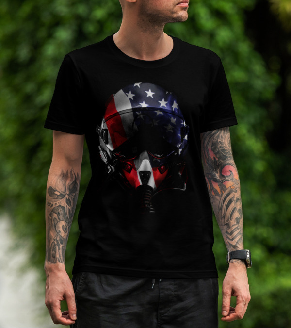 4th Of July American Flag Pilot Helmet T-Shirt