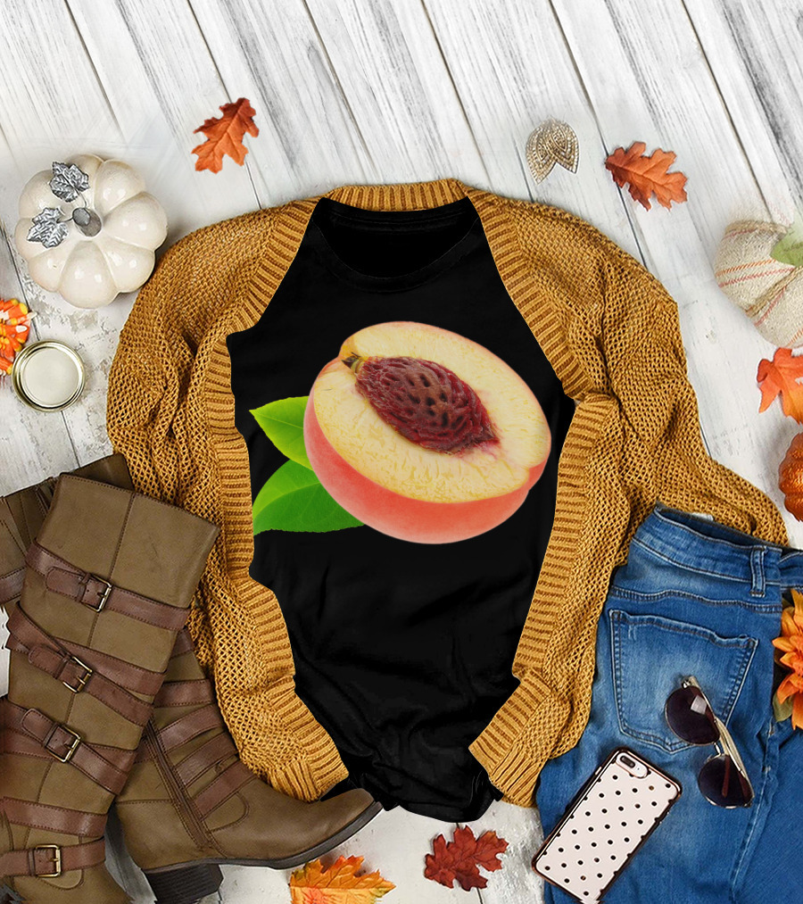 Half Of Peach Still Life with Leaves T-Shirt