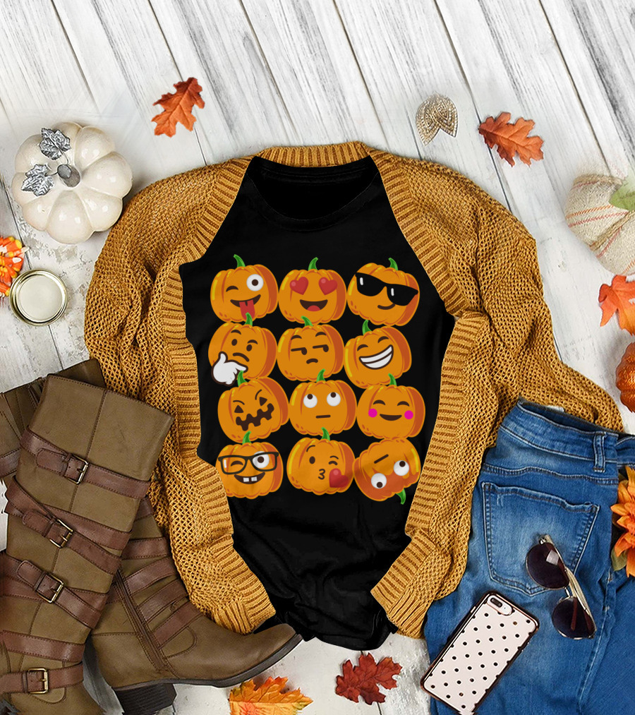 Pumpkin Faces with Emoji Expressions T-Shirt