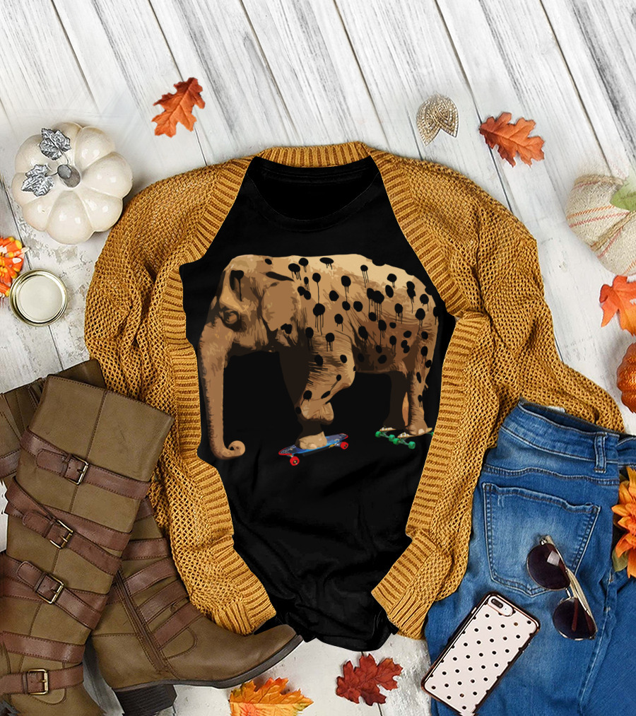 Eletah The Elephant Who Wanted To Be On Skateboards with Tree Spots T-Shirt