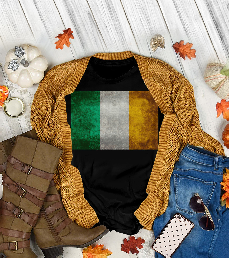 Vintage Style Distressed Irish Tricolor Flag T-Shirt