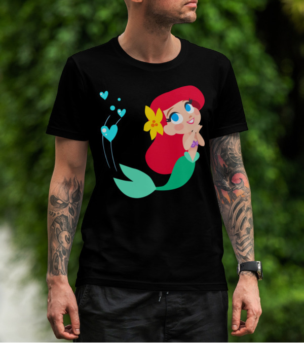 Ariel Mermaid Hearts Cute Flower Disney T-Shirt