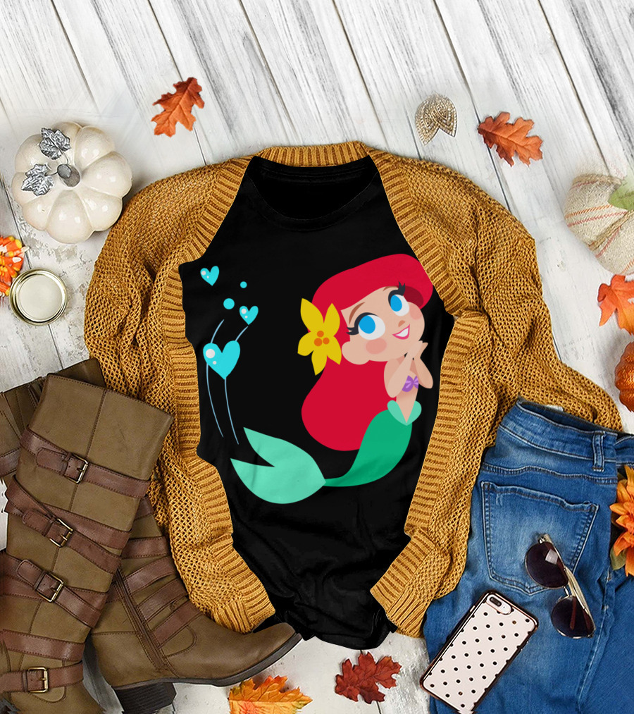 Ariel Mermaid Hearts Cute Flower Disney T-Shirt