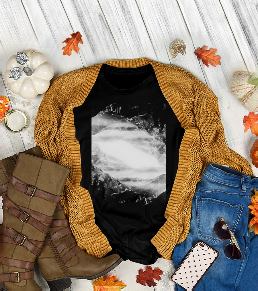 Black Flip Monochrome Mountain Landscape T-Shirt