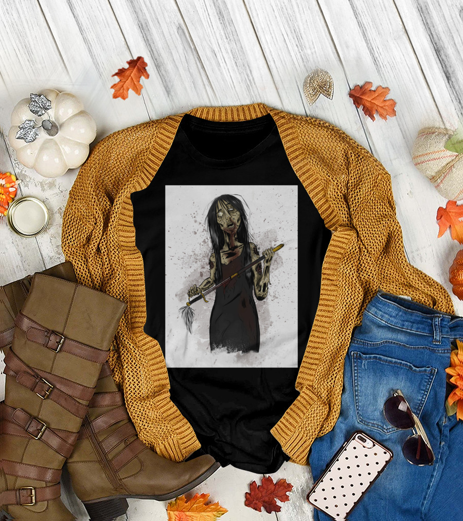 Zombie Horror with Creepy Figure Holding Weapon T-Shirt