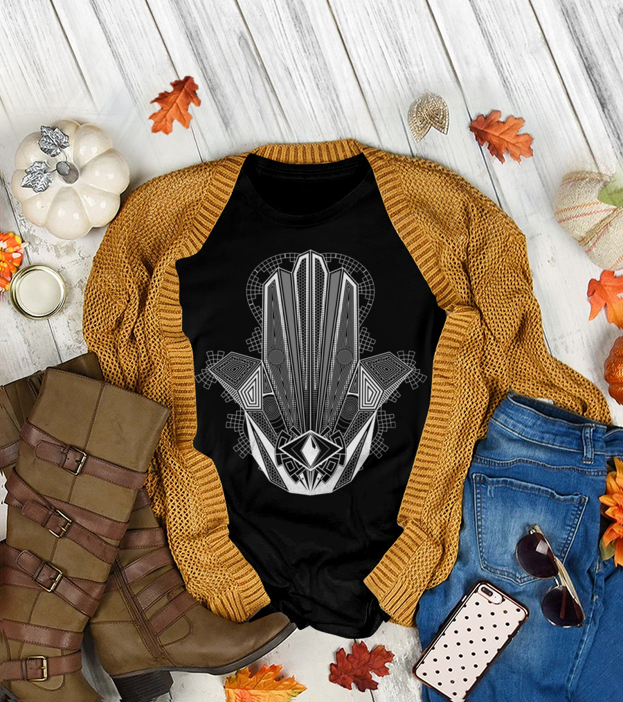 Hamsa Tech Geometric Mandala T-Shirt