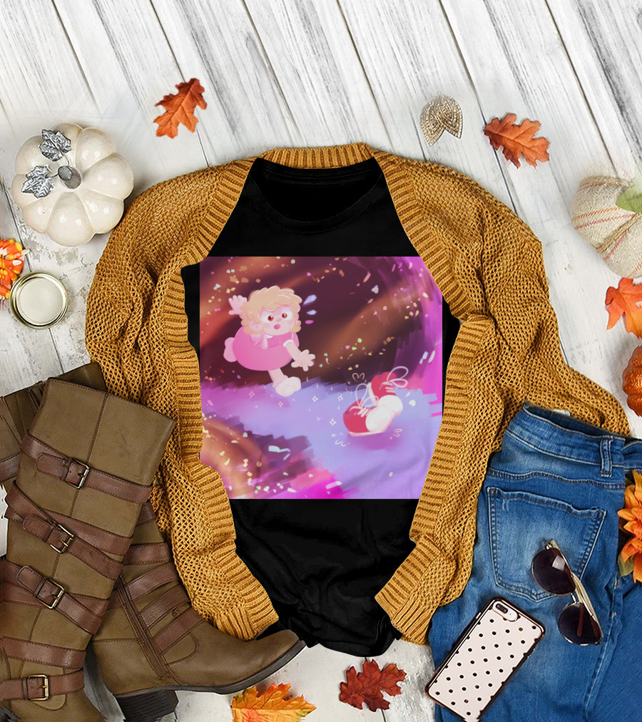 Chase Chase Chase Pink Dress Girl Chasing Red Shoes in Magic Swirl T-Shirt