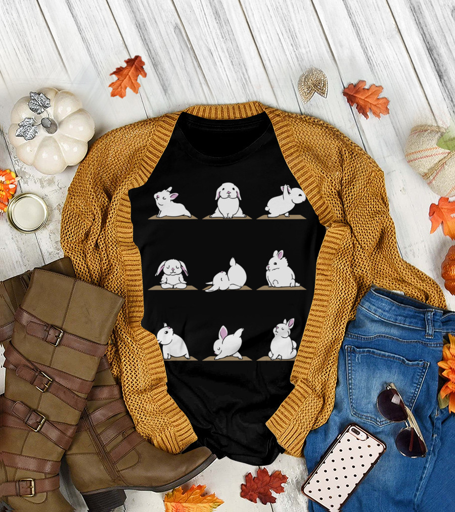 Bunnies Yoga Poses Cute Rabbit Relaxation Exercises T-Shirt