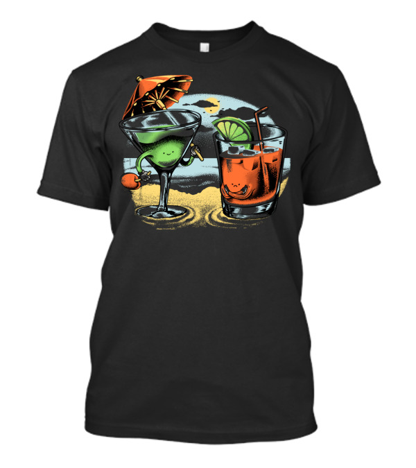 Beachfront Cocktail Companions With Sunset And Sand T-Shirt