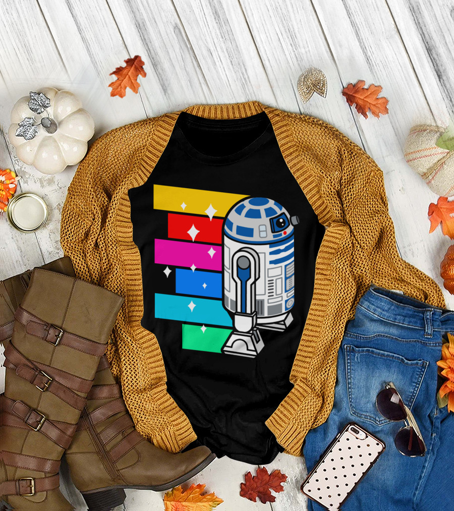 R2 D2 Star Wars Zoom Rainbow Stripes Reflections T-Shirt