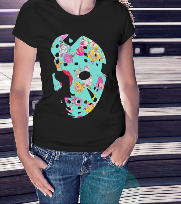Floral Hockey Mask Turquoise Pink Roses T-Shirt
