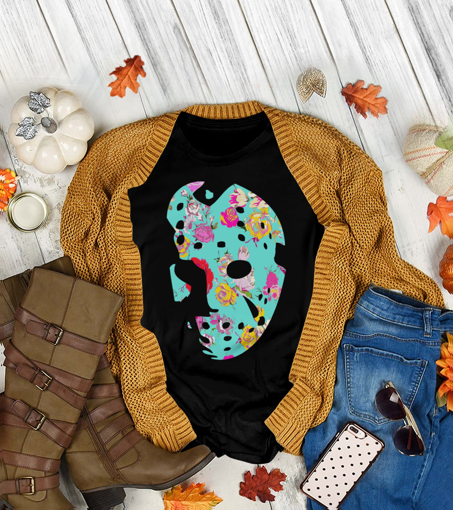 Floral Hockey Mask Turquoise Pink Roses T-Shirt
