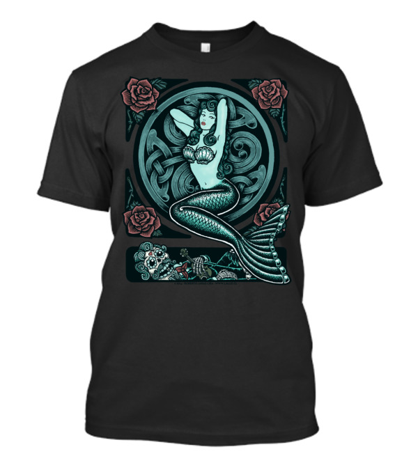 Blue Mermaid Roses Skeleton Art Deco T-Shirt