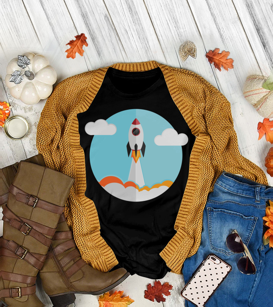 Rocket Ship Launch Clouds Sky T-Shirt