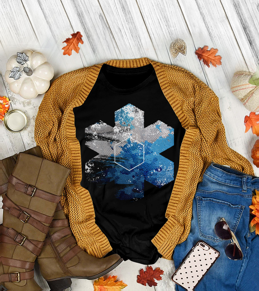 Blue Metal Snowflake Hexagon Splash T-Shirt