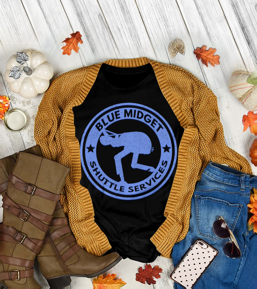 Blue Midget Shuttle Services Badge T-Shirt