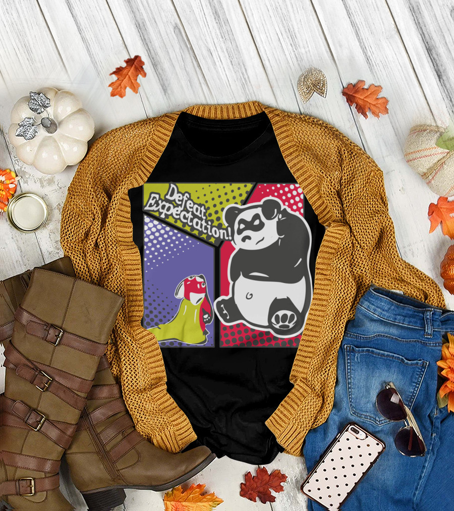 Defeat Expectation Panda and Sluggler Comic T-Shirt