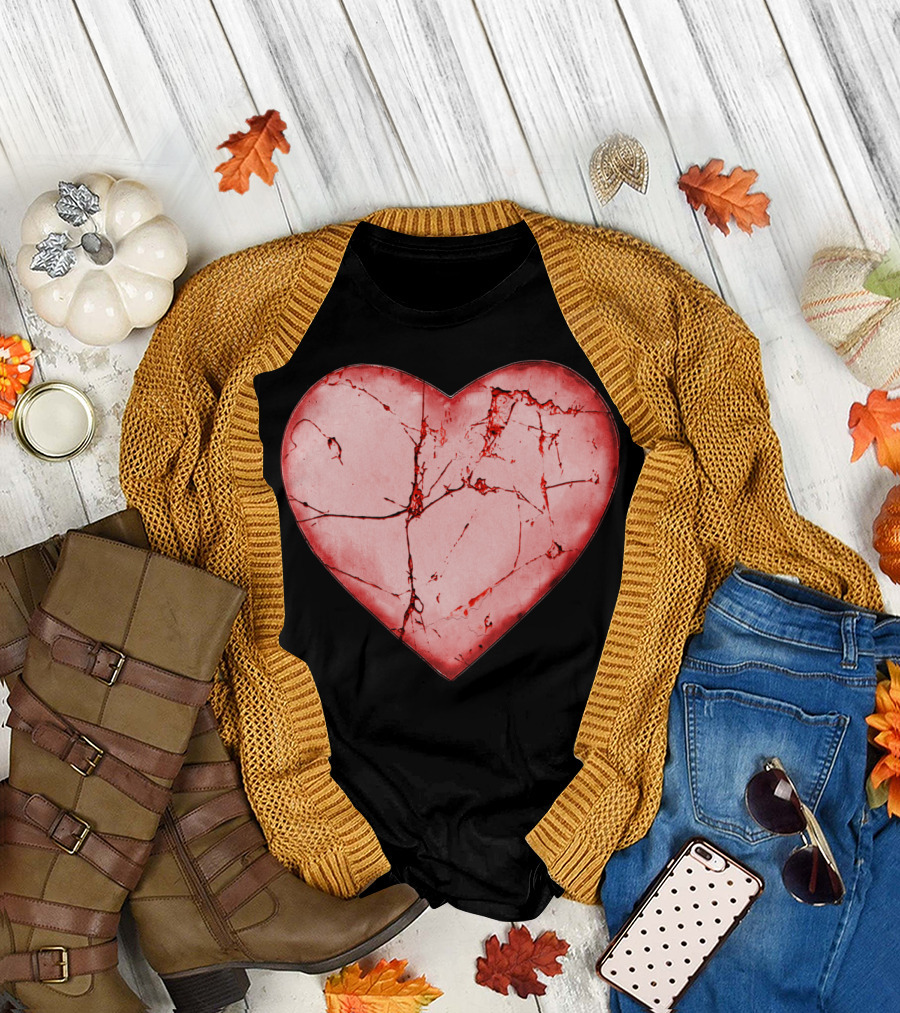 Cracked Bleeding Heart Design with Fractured Red Texture T-Shirt