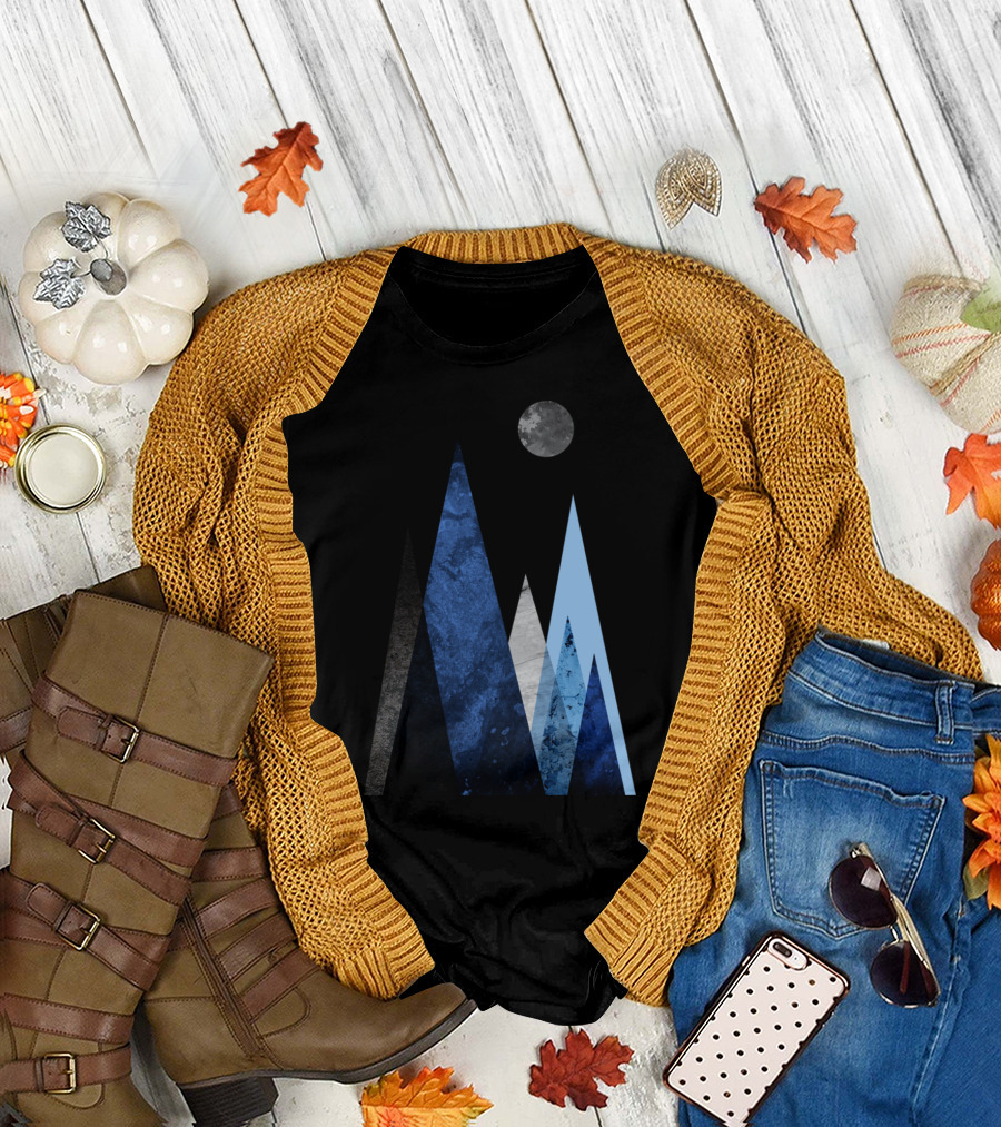 Blue Mountains Scene Night Sky Moon Peaks T-Shirt